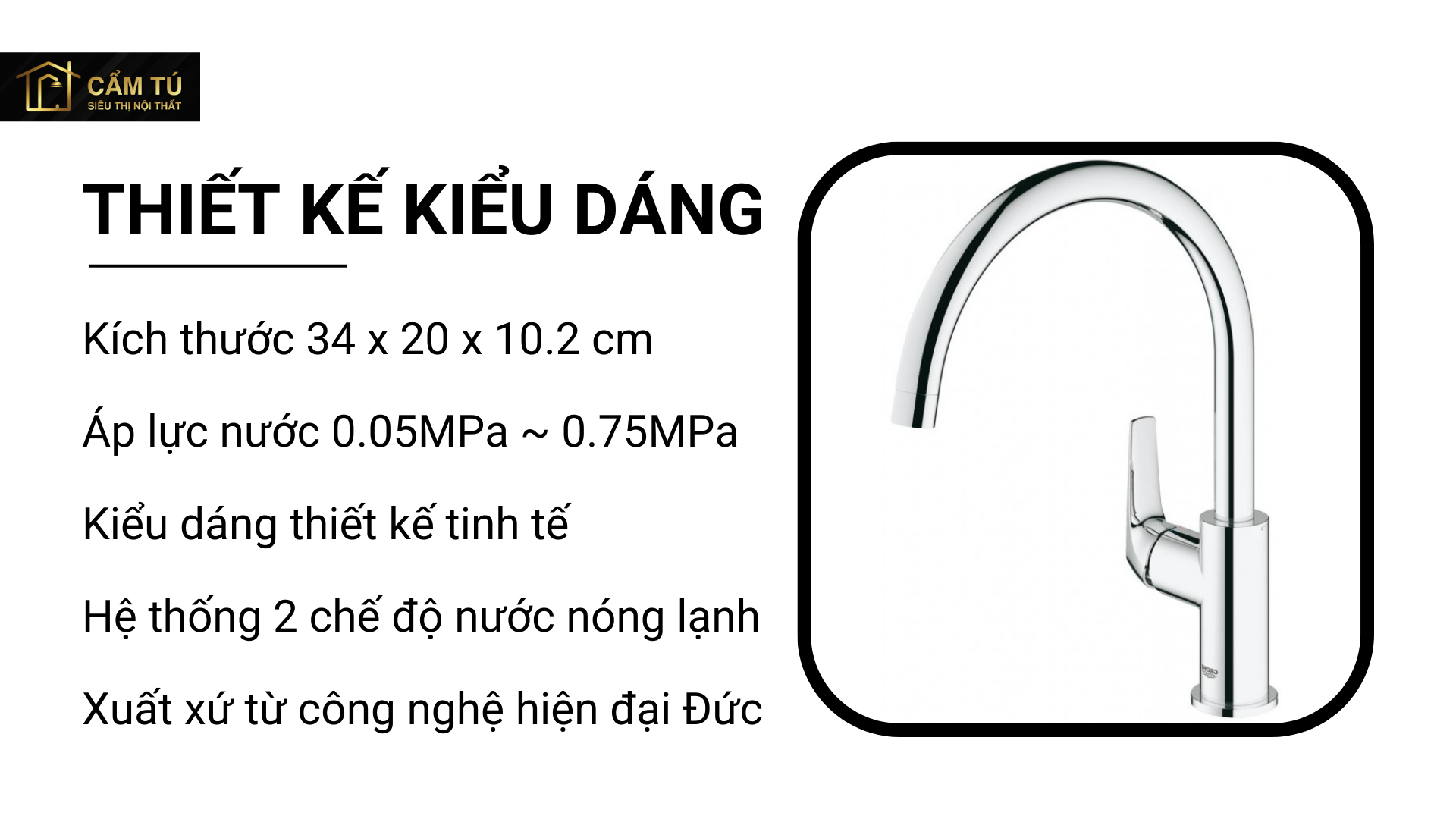 Vòi Bếp Grohe BauFlow 31230000 Nóng Lạnh