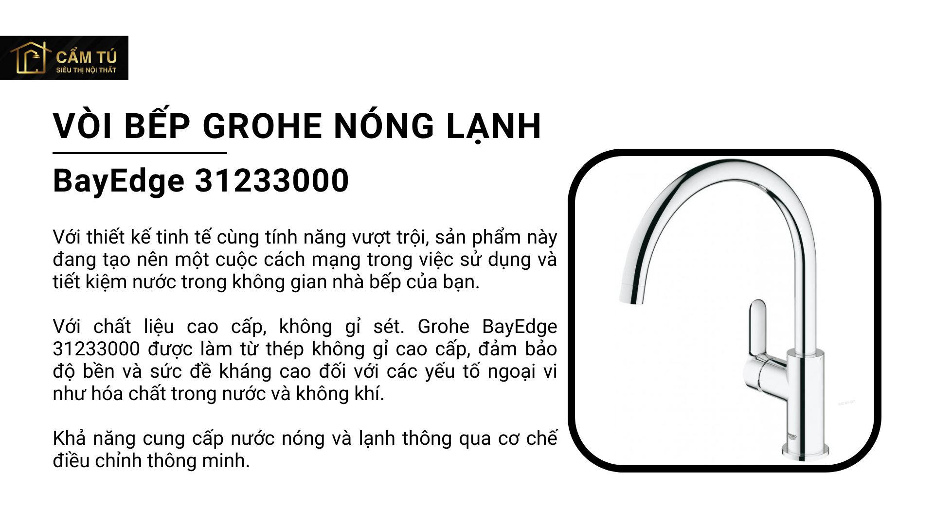 Vòi Bếp Grohe BayEdge 31233000 Nóng Lạnh