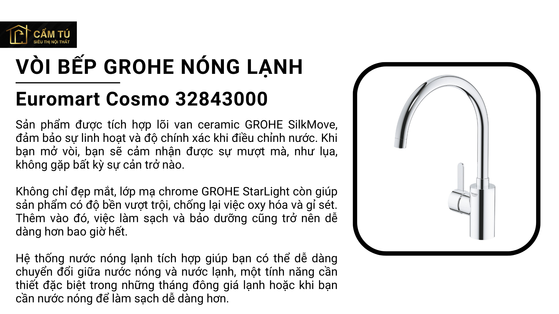 Vòi Bếp Grohe Euromart Cosmo 32843000 Nóng Lạnh
