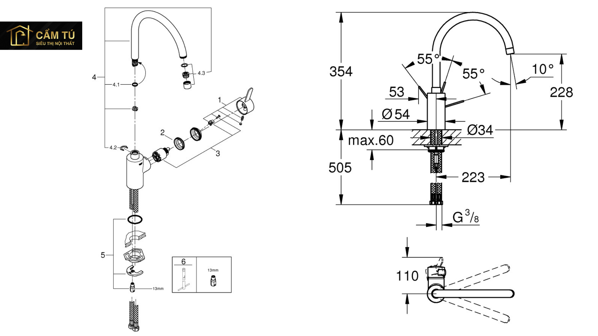 Vòi Bếp Grohe Euromart Cosmo 32843000 Nóng Lạnh