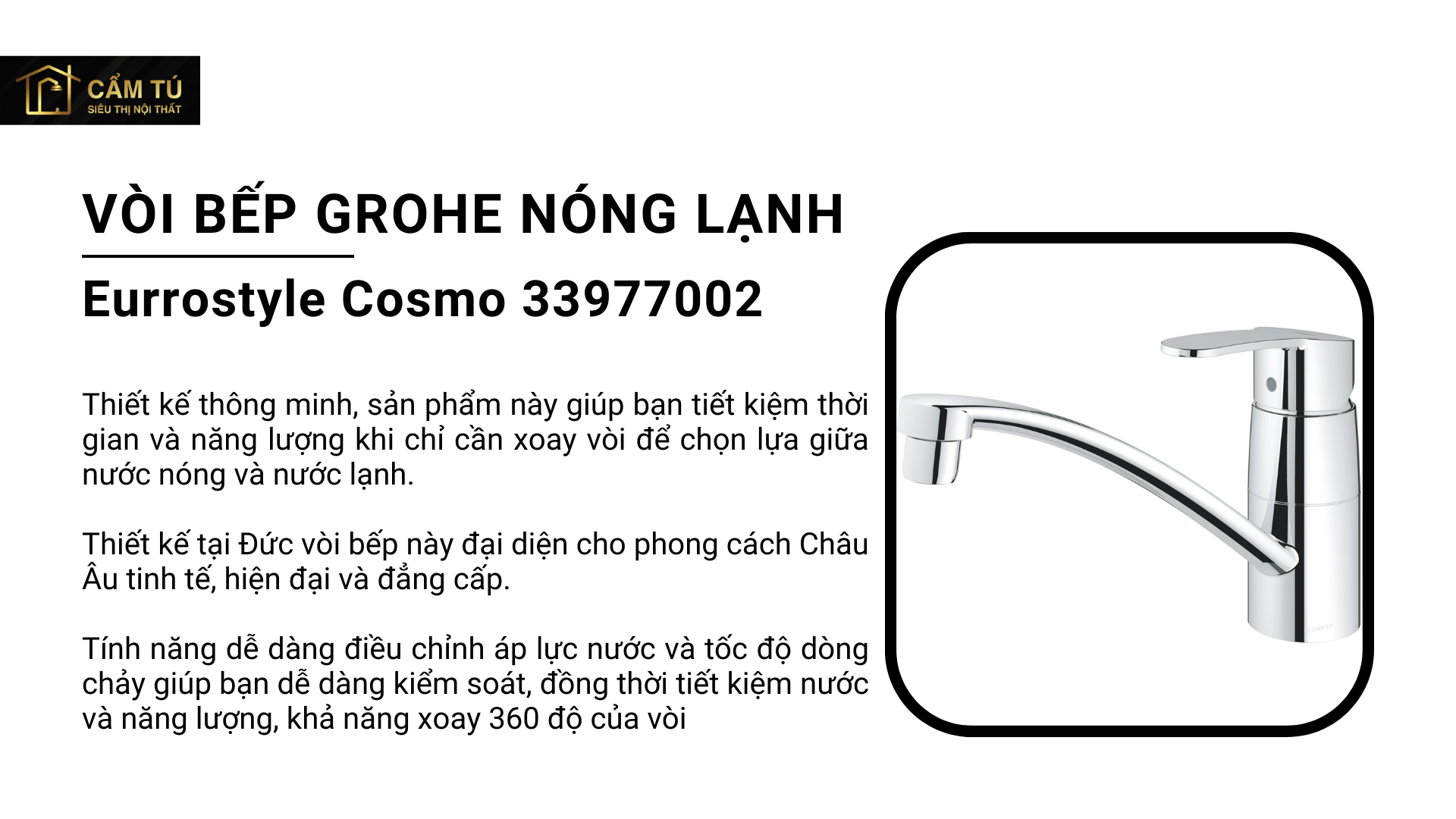 Vòi Bếp Grohe Eurrostyle Cosmo 33977002 Nóng Lạnh