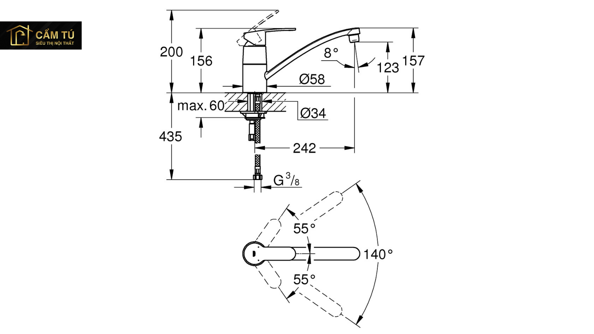 Vòi Bếp Grohe Eurrostyle Cosmo 33977002 Nóng Lạnh