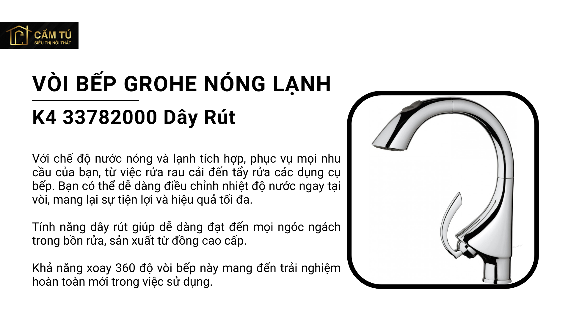 Vòi Bếp Grohe K4 33782000 Dây Rút Nóng Lạnh