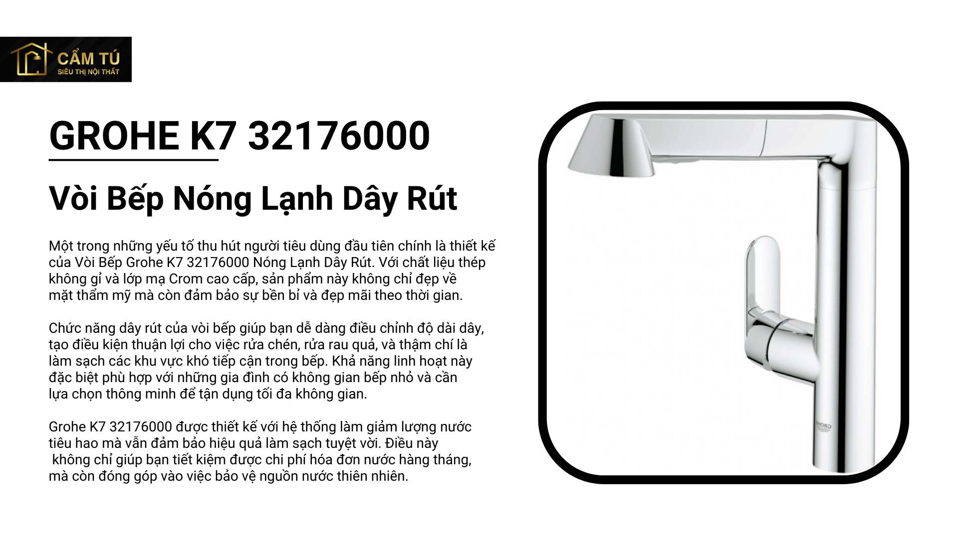 Vòi Bếp Grohe K7 32176000 Nóng Lạnh Dây Rút