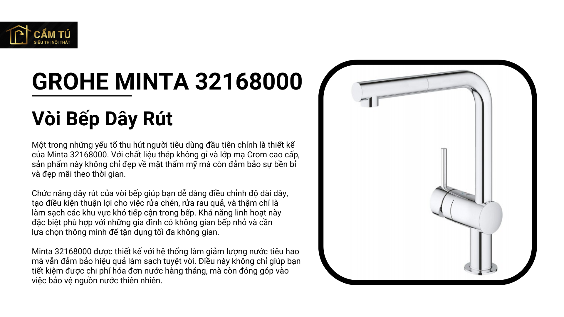 Vòi Bếp Grohe Minta 32168000 Dây Rút