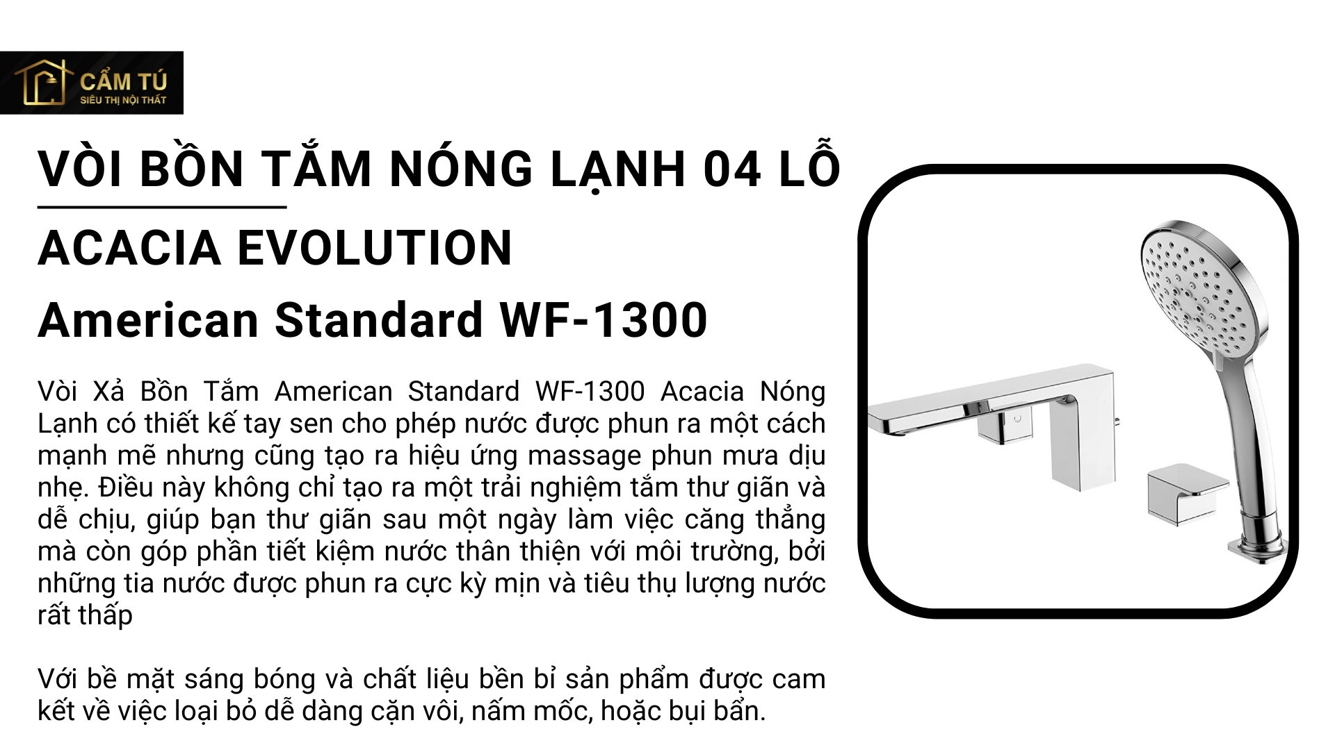 Vòi Xả Bồn Tắm American Standard WF-1300 (WF1300) Acacia Nóng Lạnh