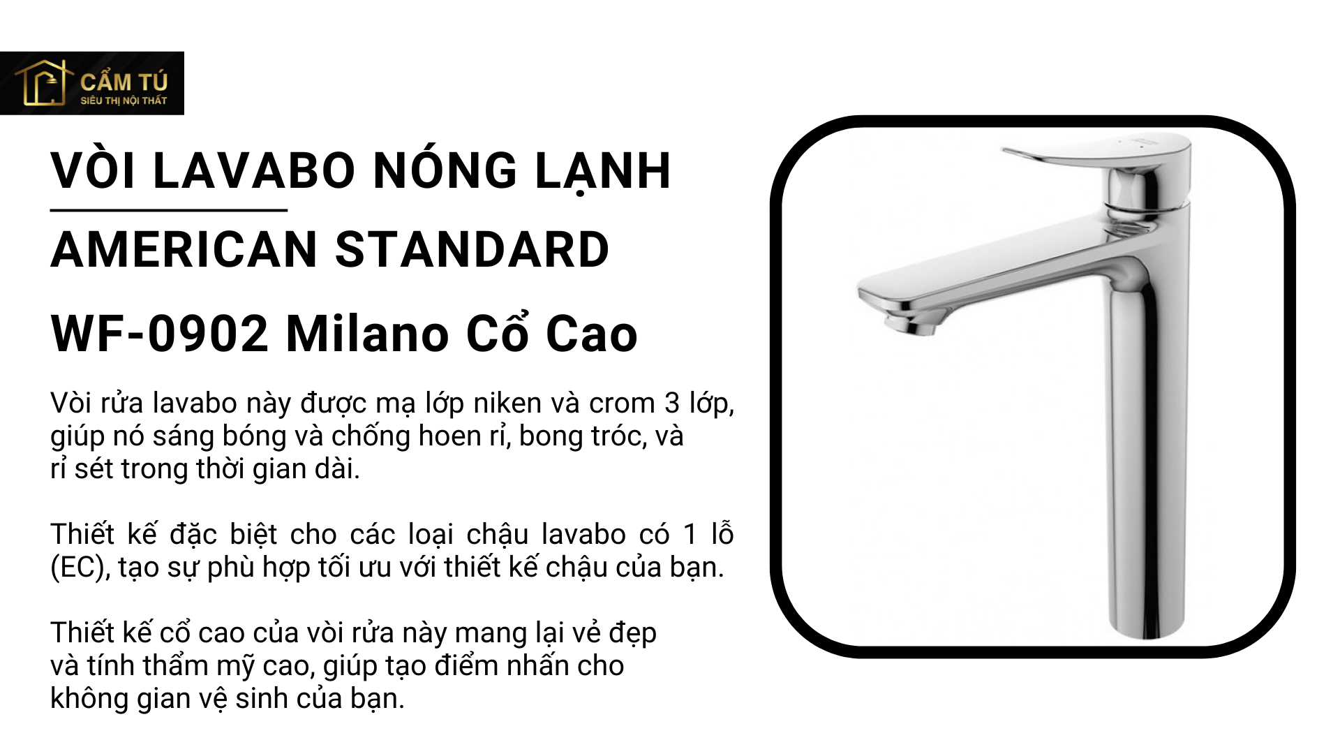 Vòi Lavabo Nóng Lạnh American Standard WF-0902 Milano Cổ Cao